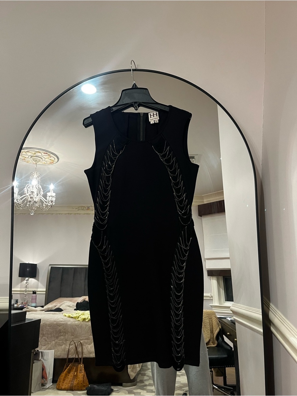 Haute Hippie Black Mini Dress with Chain Accent (SZ 2)